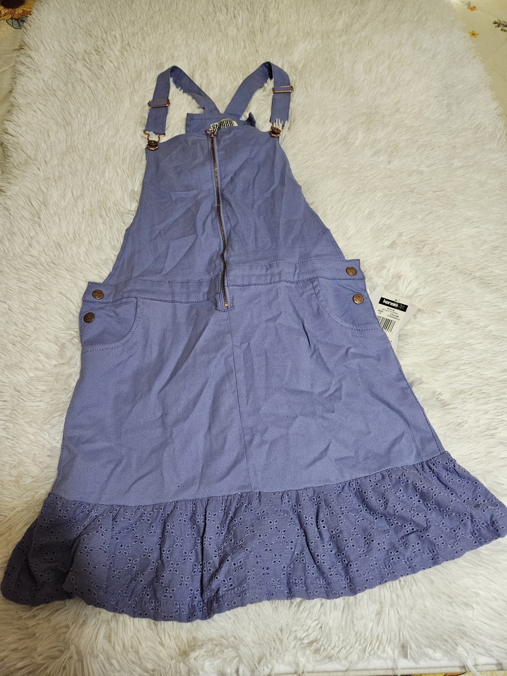 Kensie Girl Lavender Eyelet-Hem Pinafore Dress with Adjustable Straps